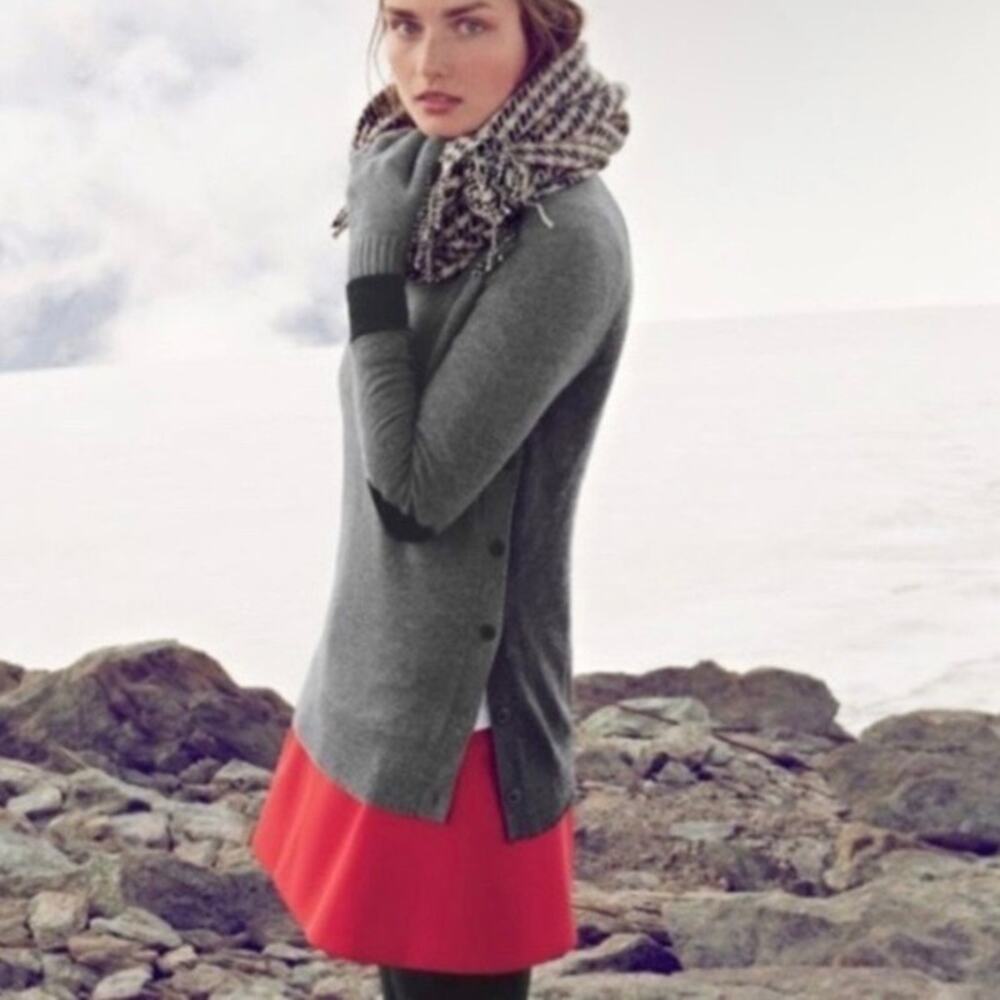 J. Crew Sz XS Wool Blend Colorblock Crewneck Sweater Side Button Elbow Patches